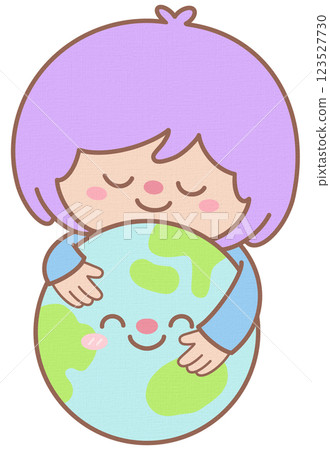 Girl Hug Globe Character World Earth Day 123527730