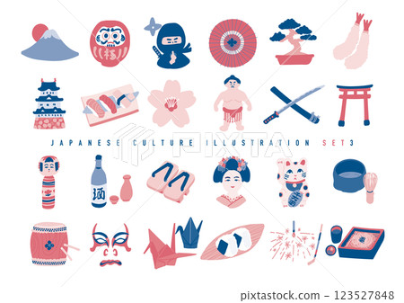 Japanese hand-drawn illustration set, 2-color version Japanese hand-drawn illustration set, 2-color version 123527848