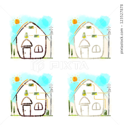 Solar power generation: Cute and simple residential illustration set Solar power generation: Cute and simple residential illustration set 123527878