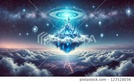 漂浮在星空中的夢幻天空城堡 漂浮在星空中的夢幻天空城堡 123528036