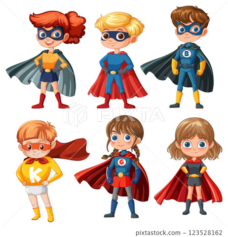 Superhero Kids in Colorful Costumes 123528162