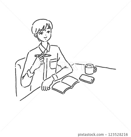 A person thinking about what to write Line drawing 123528216