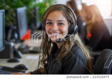 Smiling customer support staff Smiling customer support staff 123528475