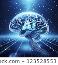 AI brain in space_Generative AI_Brain illustration_Future AI world 123528553