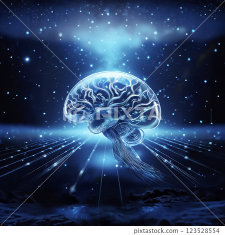 AI brain in space_Generative AI_Brain illustration_Future world 123528554