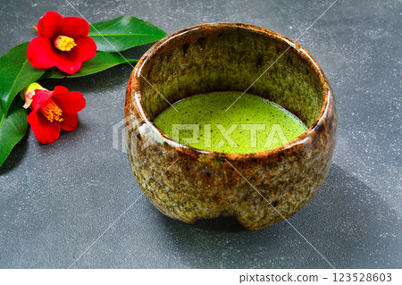 Japanese tea ceremony: with camellia (Japanese style image) Copy space available 123528603