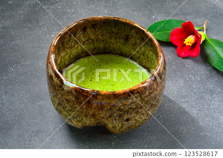 Japanese tea ceremony: with camellia (Japanese style image) Copy space available 123528617