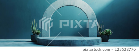 airy landscapes with round arches, lush greenery, calm natural light and minimalist modern architectural elements airy landscapes with round arches, lush greenery, calm natural light and minimalist modern architectural elements 123528770