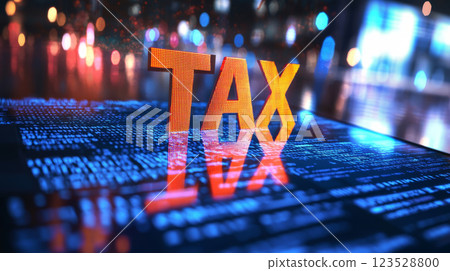 Business financial theme with the word TAX on a sleek digital background 123528800