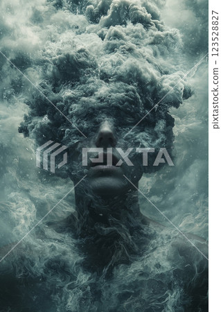 Dark storm clouds hovering over a person's head, symbolizing depression and negative thoughts 123528827