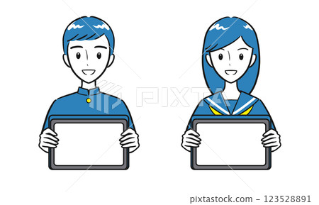 Set of male and female students holding tablets (simple) Set of male and female students holding tablets (simple) 123528891