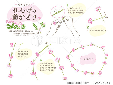 插圖說明如何用莎草串成項鍊 123528935