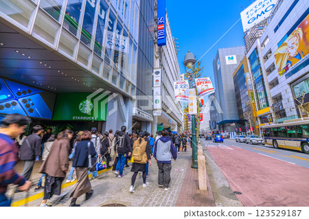 Tokyo cityscape in Japan. Park street in front of Shibuya Station. Q Front, Seibu, MAGNET by SHIBUYA 109 123529187