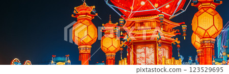 Beijing, China. Palace Lantern Reunion. On Chinese Lantern Festival, People Will Hang Red Lantern, Which Symbolizes Family Reunion. Zigong Lantern Festival In Beijing. Festival In Beijing Garden Expo 123529695