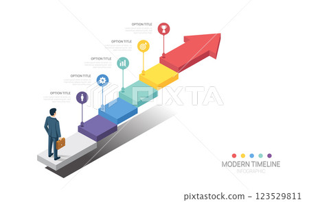 Infographics arrow symbol business road map timeline 5 steps options to success template. vector 123529811