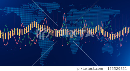 Global financial data visualization with candlestick chart, line graphs, and world map background, representing stock market trends, economic analysis, and international trade statistics Global financial data visualization with candlestick chart, line graphs, and world map background, representing stock market trends, economic analysis, and international trade statistics 123529831