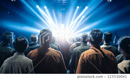 一大群年輕人在聚光燈前排隊的背影，生成式 AI_wide 123530041