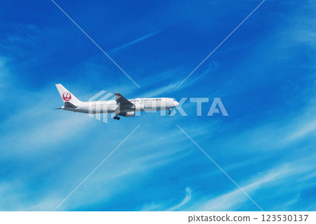 一架波音 767 客機，起落架展開，準備降落 123530137