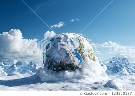 Artistic visualization of Earth poles and mirrored reflectors, combating global warming and climate 123530187