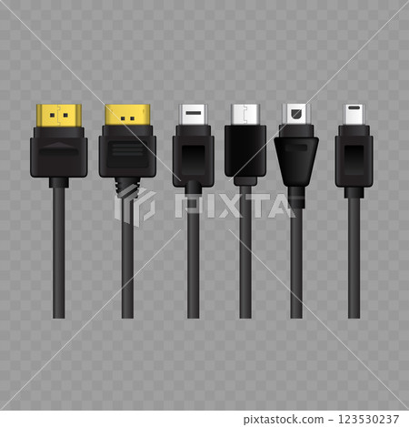 USB and Charging Cable Set Different Connectors Mockup Vector 123530237