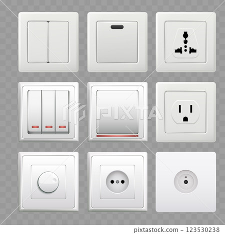 Electrical Switch and Power Socket Set Realistic Mockup Vector 123530238