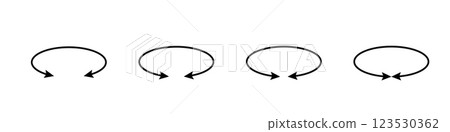 Oval circle double arrow icons set. Ellipse orbit line arrow symbol. Oval circumference sign. Vector illustration isolated on white background 123530362