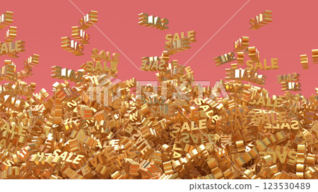 Sale period material, golden sale text piled up rendering CG background 123530489