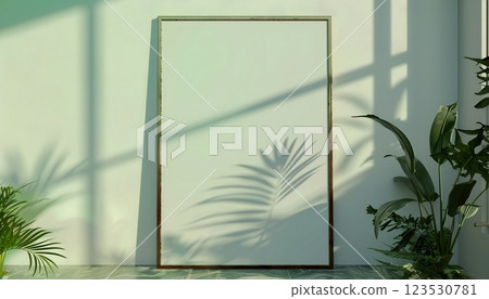 Mockup image of a blank picture frame in a living room 123530781