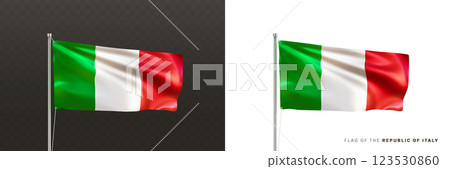 Realistic national flag of Republic of Italy on metal flagpole 123530860