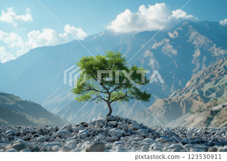 a tree standing tall against a mountain.ai generative a tree standing tall against a mountain.ai generative 123530911