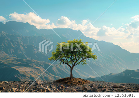 a tree standing tall against a mountain.ai generative a tree standing tall against a mountain.ai generative 123530913