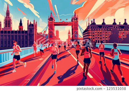 marathon running background and group of runners for poster Generative AI 123531038