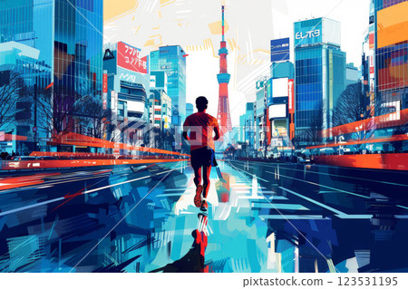 marathon poster in Tokyo. illustrator background .Generative AI 123531195