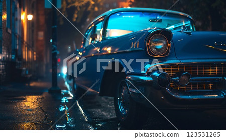 Nostalgic image of a classic blue car reminiscent of the past Nostalgic image of a classic blue car reminiscent of the past 123531265