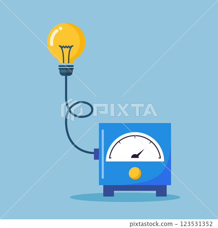 Electric generator with lightbulb illustration. Electric generator with lightbulb illustration. 123531352