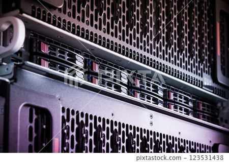 Array of data storage hard drives in internet data center Array of data storage hard drives in internet data center 123531438