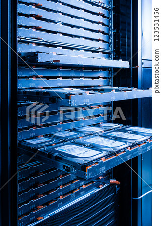 close up of hard disk drives inside hosting center close up of hard disk drives inside hosting center 123531456