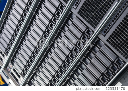 cluster of data storage SSD hard drives inside server rack cluster of data storage SSD hard drives inside server rack 123531478