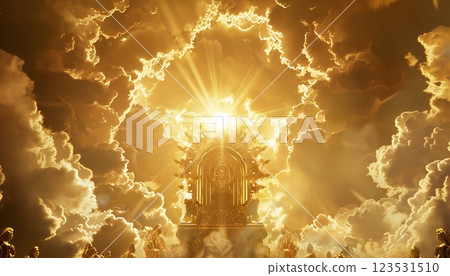 Extraordinary radiant portrait representing a woman's face with heavenly sunlight 123531510