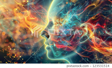 An abstract visualization of artificial intelligence, showcasing complex algorithms and neural networks 123531514