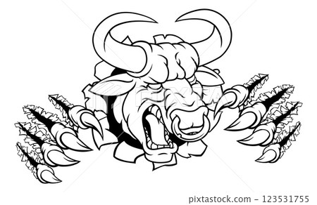 Bull Minotaur Longhorn Monster Cow Mascot Cartoon 123531755