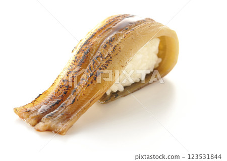 Grilled conger eel sushi photographed on a white background 123531844