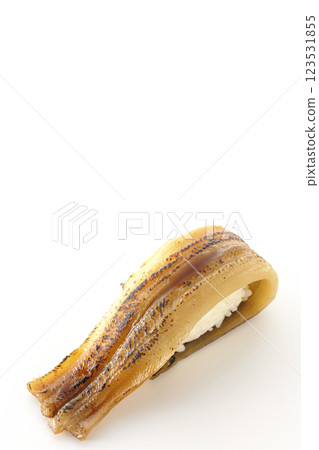Grilled conger eel sushi photographed on a white background Grilled conger eel sushi photographed on a white background 123531855