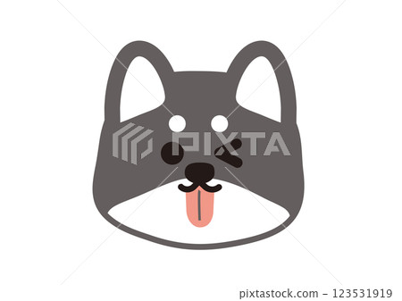 一隻黑色柴犬眨眼並伸出舌頭的俏皮而簡單的插圖 123531919