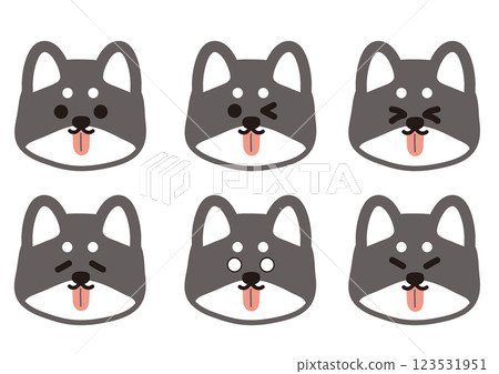 可愛的黑色柴犬伸出舌頭的臉部表情插圖集 可愛的黑色柴犬伸出舌頭的臉部表情插圖集 123531951