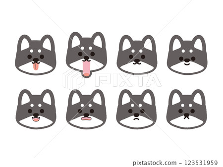 Cute black Shiba Inu facial expression illustration set 123531959