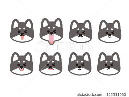 可愛的黑色柴犬臉部表情插圖集 123531960