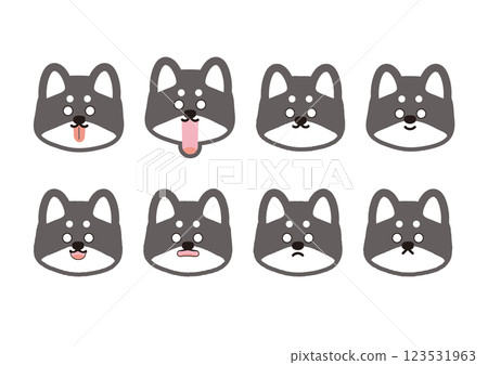 Cute black Shiba Inu surprised expression illustration set 123531963