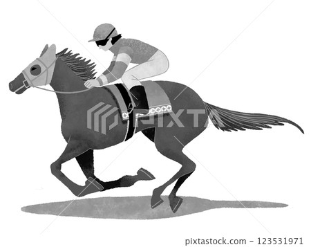 Running horse and jockey 123531971