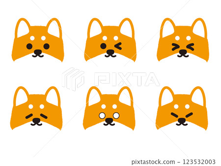 Cute Shiba Inu facial expression illustration set with smiling mouth Cute Shiba Inu facial expression illustration set with smiling mouth 123532003